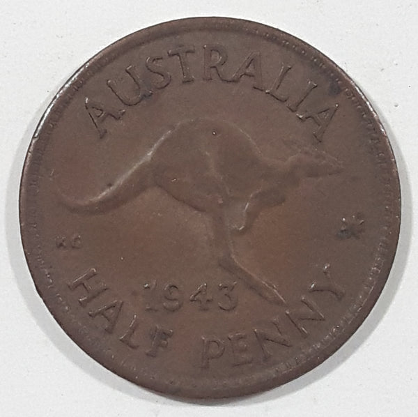 1943 Australia King George VI Half Penny Copper Metal Coin