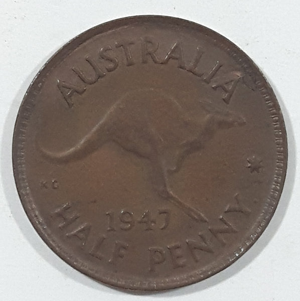 1947 Australia King George VI Half Penny Copper Metal Coin