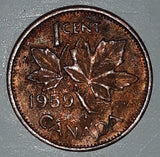 1959 Canada Young Queen Elizabeth II 1 Cent Copper Metal Coin