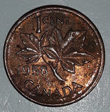 1958 Canada Young Queen Elizabeth II 1 Cent Copper Metal Coin