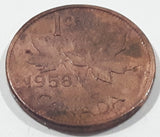 1958 Canada Young Queen Elizabeth II 1 Cent Copper Metal Coin