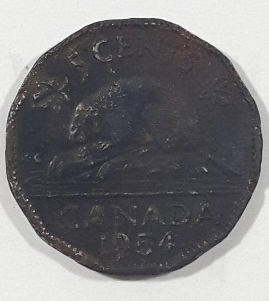 1954 Canada Young Queen Elizabeth II 5 Cents Nickel Metal Coin