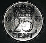 1971 Netherlands Juliana Koningin Der Nederlanden 25 Cents Metal Coin