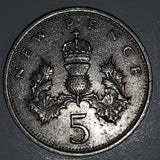 1968 Great Britain UK Queen Elizabeth II 5 New Pence Metal Coin