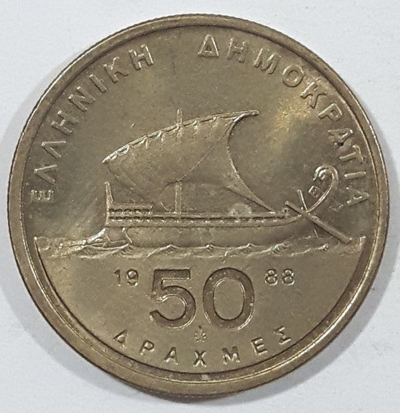 1988 Greece Drachma 50 Apaxmai Metal Coin