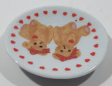 Two Brown Bears with Red Hearts and Red Bows 2 3/4" Miniature Play Set Porcelain Tea Cup Saucer Plate