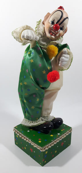 Vintage Clown Animated Wind Up Music Box 12 1/4" Tall Moving Porcelain Doll