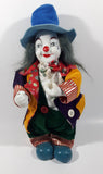 Vintage Clown Animated Wind Up Music Box 12 1/4" Tall Moving Porcelain Doll