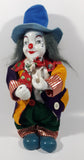 Vintage Clown Animated Wind Up Music Box 12 1/4" Tall Moving Porcelain Doll
