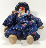 Vintage Clown with Blue Costume and Big Red Nose 8 1/2" Tall Porcelain Sand Filled Doll