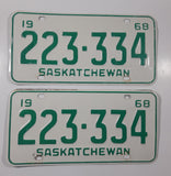 Set of 2 1968 Saskatchewan Metal Vehicle License Plate Tag 223 334