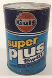 Vintage Gulf Super Plus 15w40 Universal Motor Oil 5 3/4" Tall 1 Litre Cardboard and Metal Oil Can