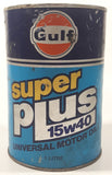 Vintage Gulf Super Plus 15w40 Universal Motor Oil 5 3/4" Tall 1 Litre Cardboard and Metal Oil Can