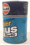 Vintage Gulf Super Plus 15w40 Universal Motor Oil 5 3/4" Tall 1 Litre Cardboard and Metal Oil Can