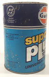 Vintage Gulf Super Plus 15w40 Universal Motor Oil 5 3/4" Tall 1 Litre Cardboard and Metal Oil Can