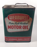 Vintage Wearwell Pure Full Bodied Motor Oil 11 1/2" Tall 2 U.S. Gallons Tin Metal Container