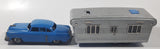 Vintage 1950s SSS Japan Blue Car and Silver Camper Trailer Pressed Steel Friction Toy Car Vehicle