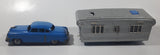 Vintage 1950s SSS Japan Blue Car and Silver Camper Trailer Pressed Steel Friction Toy Car Vehicle