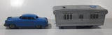 Vintage 1950s SSS Japan Blue Car and Silver Camper Trailer Pressed Steel Friction Toy Car Vehicle