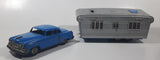 Vintage 1950s SSS Japan Blue Car and Silver Camper Trailer Pressed Steel Friction Toy Car Vehicle