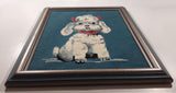 Vintage Grey and White Girl Poodle Puppy Dog With Pink Bows 14 1/2" x 18 1/2" Framed Cross Stitch Needle Point Picture