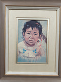 Vintage 1963 Dorothy M. Oxborough First Nations Native Child 12 1/2" x 14 1/2" Framed Pastel Litho Print