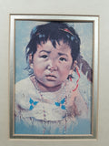 Vintage 1963 Dorothy M. Oxborough First Nations Native Child 12 1/2" x 14 1/2" Framed Pastel Litho Print