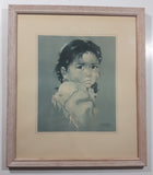Vintage 1960s Dorothy M. Oxborough First Nations Native Child 12 1/2" x 14 1/2" Framed Pastel Print
