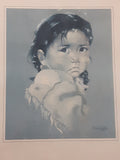 Vintage 1960s Dorothy M. Oxborough First Nations Native Child 12 1/2" x 14 1/2" Framed Pastel Print