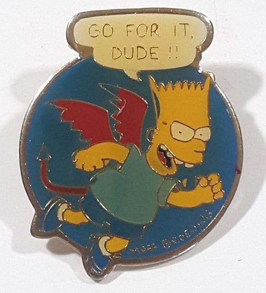 1990 20th Century Fox Film Corp The Simpsons Bart Simpson Go For It Dude!! Metal Lapel Pin