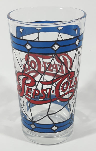 Vintage Pepsi Blue and Red Stained Glass Style 5" Tall Glass Cup