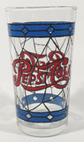 Vintage Pepsi Blue and Red Stained Glass Style 5" Tall Glass Cup