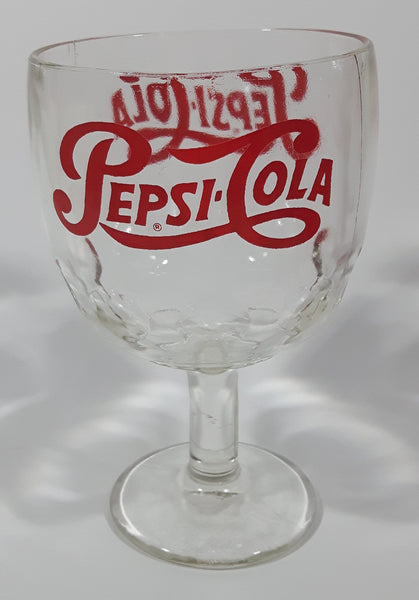 Vintage Pepsi-Cola Soda Pop 6" Tall Heavy Glass Large Goblet Style Stemmed Cup With Red Lettering
