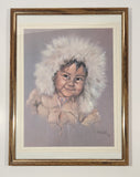 Vintage 1964 Dorothy M. Oxborough First Nations Native Child 12 1/2" x 14 1/2" Framed Pastel Matte Print