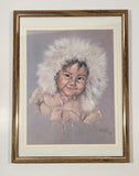 Vintage 1964 Dorothy M. Oxborough First Nations Native Child 12 1/2" x 14 1/2" Framed Pastel Matte Print