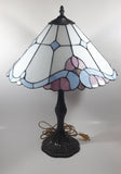 Vintage Blue and White Stained Glass Baroque European Style 23" Tall Brass Metal Table Lamp