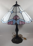 Vintage Blue and White Stained Glass Baroque European Style 23" Tall Brass Metal Table Lamp