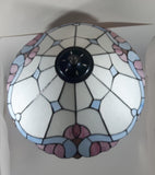 Vintage Blue and White Stained Glass Baroque European Style 23" Tall Brass Metal Table Lamp