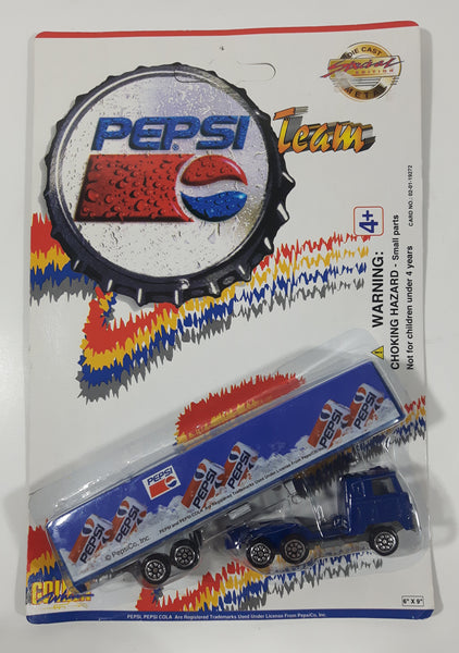 1990s Golden Wheel Special Edition Pepsi Team Racer Blue Semi Truck Tractor Trailer Rig Die Cast Toy Car Vehicle Soda Pop Collectible New in Package