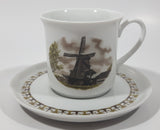 Vintage Schwarzenhammer Porzellan Nr. 5 Paltrokmolden Dutch Windmill Themed Porcelain Demitasse Tea Cup and Saucer Set