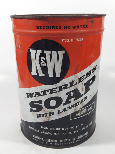 Vintage K & W Products Waterless Soap With Lanolin 7 1/2" Tall Metal Can