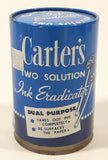 Vintage Carter's Two Solution Ink Eradicator 3" Tall Metal Can and Glass Bottles Still Full