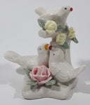 White Birds with Pink and Yellow Flowers 3 5/8" Tall Porcelain Ornament