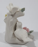 White Birds with Pink and Yellow Flowers 3 5/8" Tall Porcelain Ornament