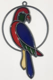 Vintage Parrot Tropical Bird Leaded Glass Look Metal Plastic Suncatcher Window Hanging