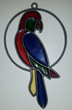 Vintage Parrot Tropical Bird Leaded Glass Look Metal Plastic Suncatcher Window Hanging