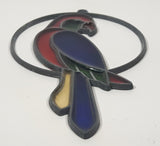 Vintage Parrot Tropical Bird Leaded Glass Look Metal Plastic Suncatcher Window Hanging