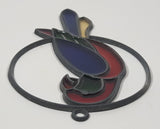 Vintage Parrot Tropical Bird Leaded Glass Look Metal Plastic Suncatcher Window Hanging