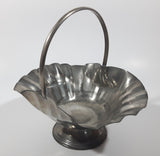 Vintage Genuine Pewter Frilled Metal Pedestal Dish with Handle