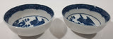 Set of 2 Vintage Chinese Blue and White Bird in Flight Over Flowers 3" Porcelain Nut Serving Bowl Dish